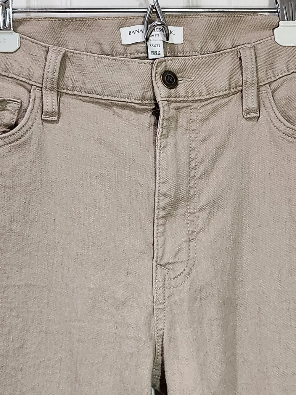 Banana Republic Slim Fit Linen Blend Stretch Pants Khaki Tan Size 33x32